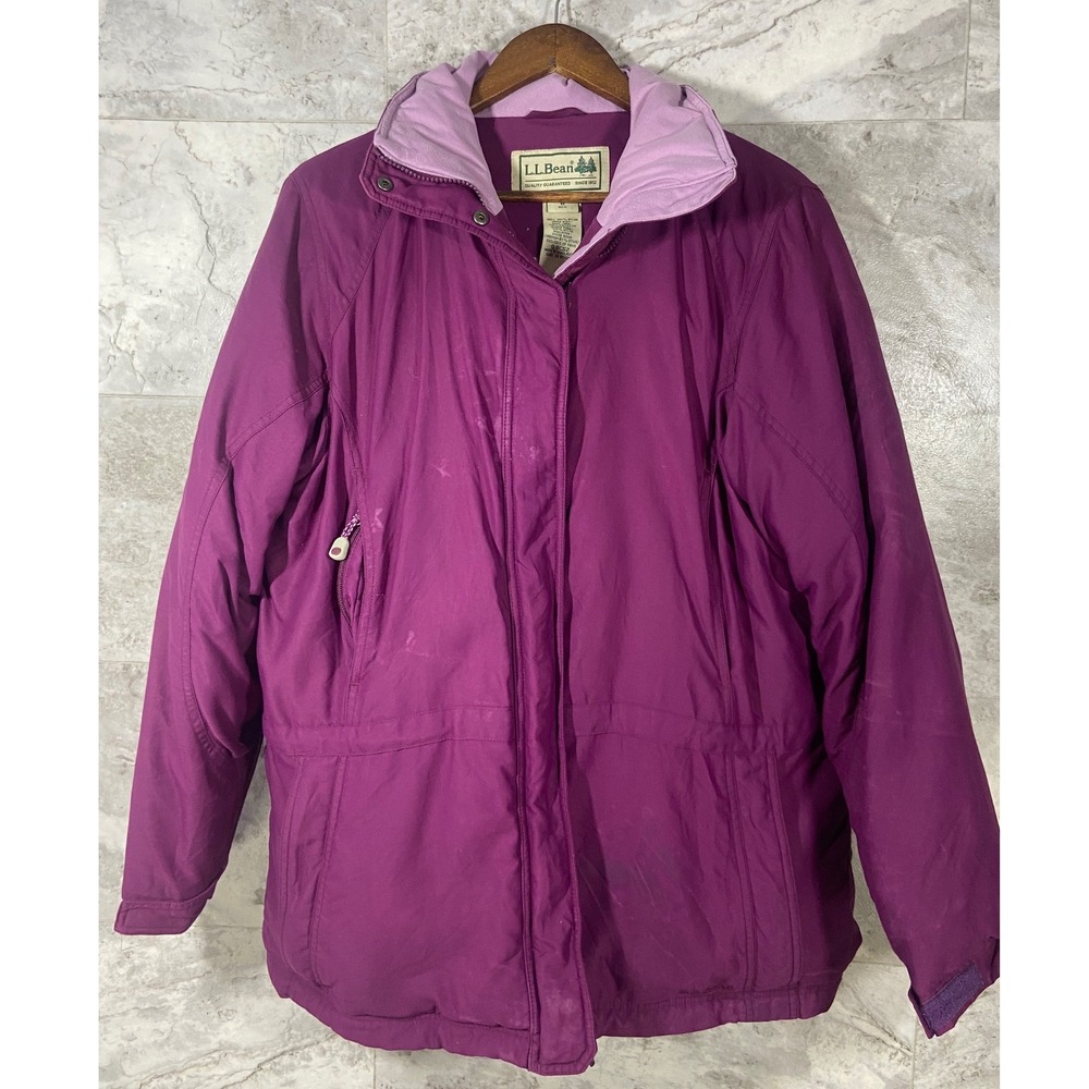 LL Bean Gore-Tex Women's M Purple Goose Down Insulated Parka Coat Faux Fur Hood